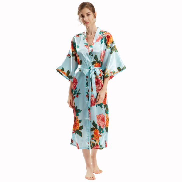 Hand-Painted Peony Kimono: Long Satin Yukata for Exquisite Style - Image 6