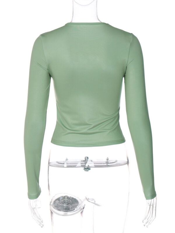 Print Round Neck Slim Fit Long-Sleeved Top: Fashionable Midriff Style - Image 7
