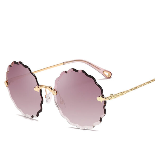 Lady Round Rimless Sunglasses Women Diamond Cut Lens - Image 2