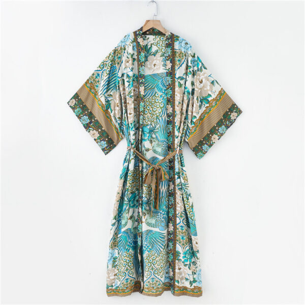 Printed Crane Kimono: Bohemian Dress Robe for Exotic Elegance - Image 5