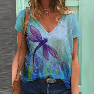 V-Neck Tie-Dye Print Tee: Women's Short-Sleeve T-Shirt Fashion