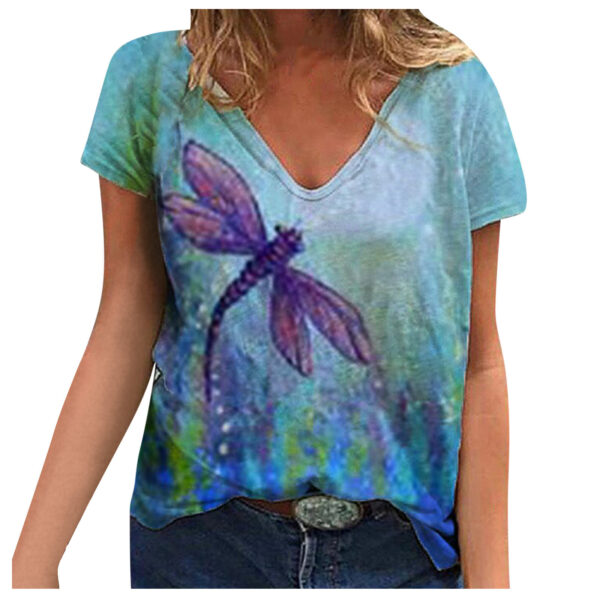 V-Neck Tie-Dye Print Tee: Women's Short-Sleeve T-Shirt Fashion - Image 3