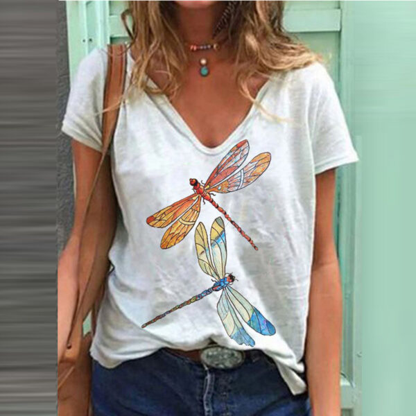 V-Neck Tie-Dye Print Tee: Women's Short-Sleeve T-Shirt Fashion - Image 4