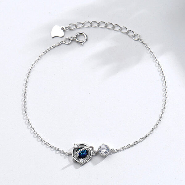 Sterling Silver Dream Blue Zircon Planet Star Charm Bracelet | Cabochon Link Chain | - Image 2