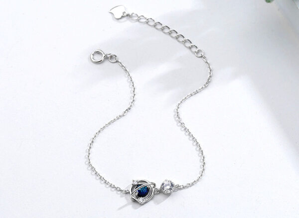 Sterling Silver Dream Blue Zircon Planet Star Charm Bracelet | Cabochon Link Chain | - Image 3