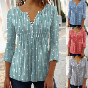 Fashion Printed Long Sleeved Shirt V-neck