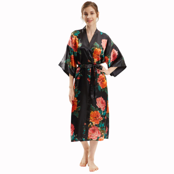 Hand-Painted Peony Kimono: Long Satin Yukata for Exquisite Style - Image 4