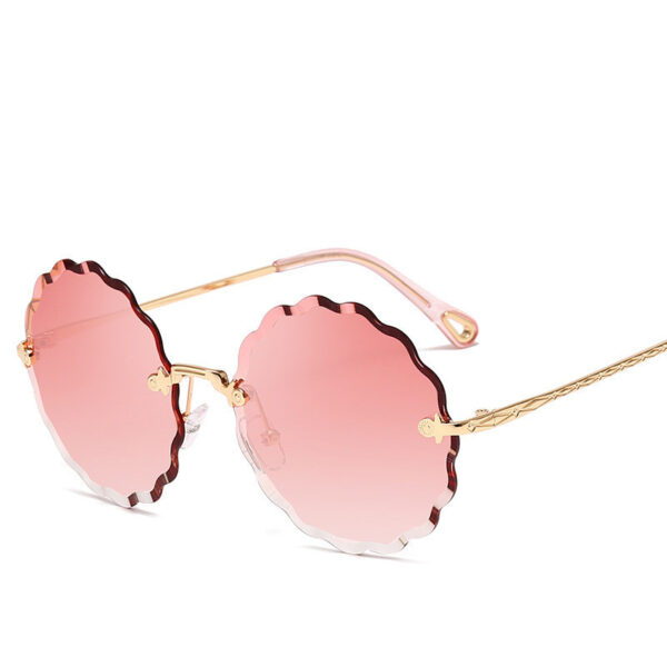 Lady Round Rimless Sunglasses Women Diamond Cut Lens - Image 9