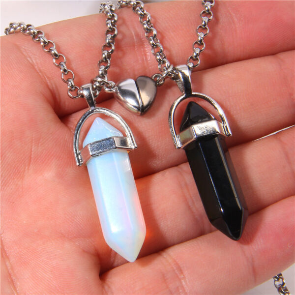Love Magnetic Buckle Natural Hexagon Pillar Rough Stone Pendant Necklace Women - Image 2