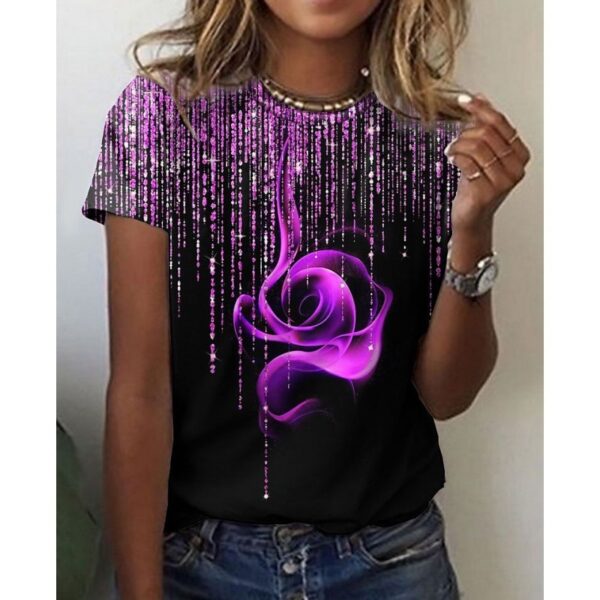 Rose Print Short-Sleeved Women's T-Shirt: European & American Summer Style - Image 4