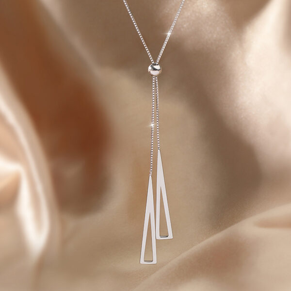 Sterling Silver Triangle Necklace: Geometric Clavicle Chain Jewellery for Women - Image 4