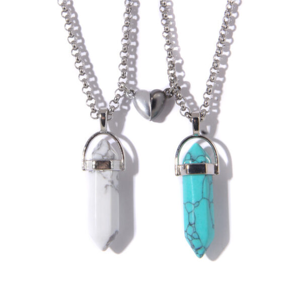 Love Magnetic Buckle Natural Hexagon Pillar Rough Stone Pendant Necklace Women - Image 8