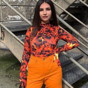 Vibrant Flame Print One-Piece Tee: Rich Colour and Style