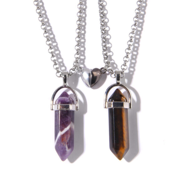 Love Magnetic Buckle Natural Hexagon Pillar Rough Stone Pendant Necklace Women - Image 7