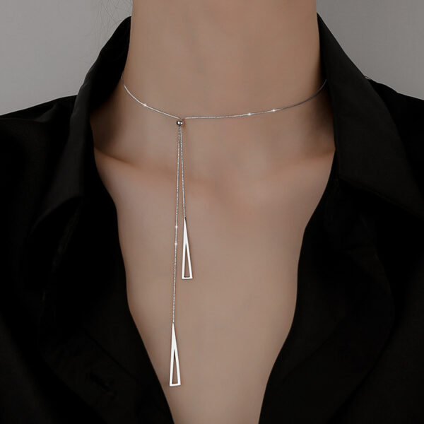 Sterling Silver Triangle Necklace: Geometric Clavicle Chain Jewellery for Women - Image 3