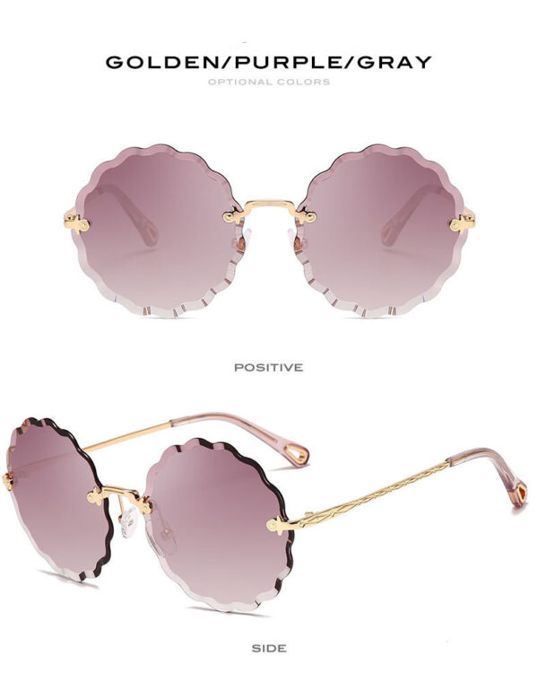 Lady Round Rimless Sunglasses Women Diamond Cut Lens - Image 3