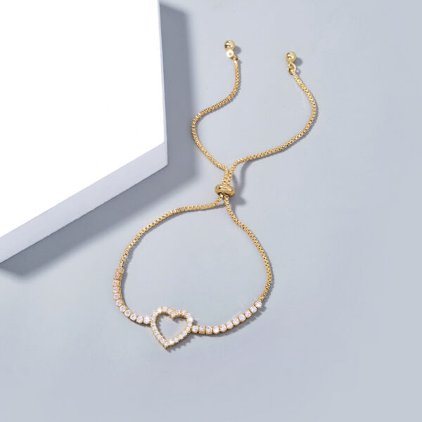 Discover Elegance: Gold Open Heart Brass Micro-Set Zircon Pendant Bracelet with Shrink-Pull Brass Bead - Image 10