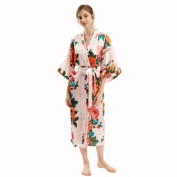Hand-Painted Peony Kimono: Long Satin Yukata for Exquisite Style - Image 2