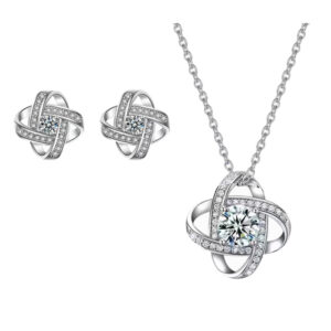 Four-Leaf Clover Zircon Necklace Earrings Set