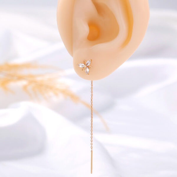 Captivating Copper Butterfly Earrings with Zircon and Gold Tassel Detail - Image 2