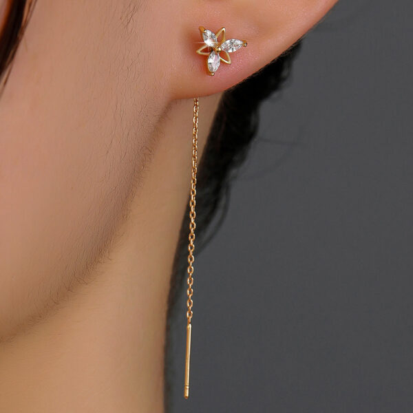 Captivating Copper Butterfly Earrings with Zircon and Gold Tassel Detail