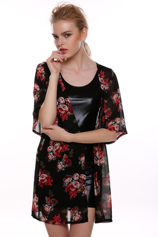 Long chiffon kimono sun protection clothing cardigan in rose - Image 4