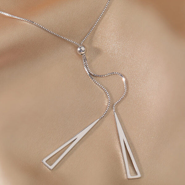 Sterling Silver Triangle Necklace: Geometric Clavicle Chain Jewellery for Women - Image 5