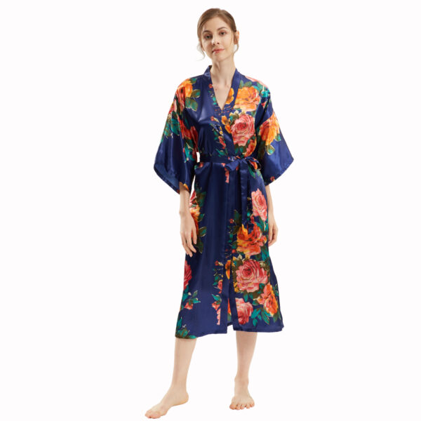 Hand-Painted Peony Kimono: Long Satin Yukata for Exquisite Style - Image 5