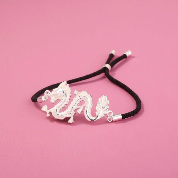 Silver Dragon Bracelet: Glow-in-the-Dark Leather Drawstring Adjuster