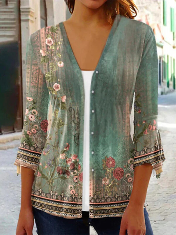 Printed Quarter Sleeve Cardigan: Stylish Knitwear for Fashionable Comfort - Image 2