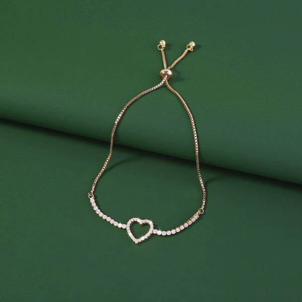 Discover Elegance: Gold Open Heart Brass Micro-Set Zircon Pendant Bracelet with Shrink-Pull Brass Bead - Image 3