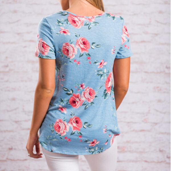 Floral Print Cross Front T-Shirt: Short Front, Long Back Design for Women - Image 6