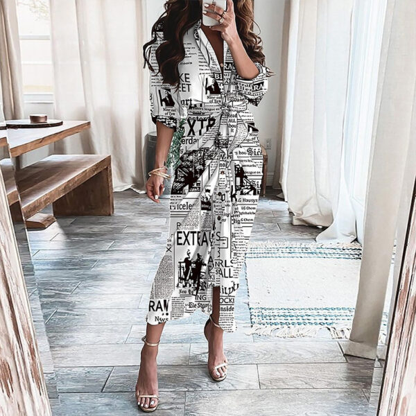 Print Lace-Up Shirt Dress: European & American Long-Sleeved Fashion Statement - Image 6