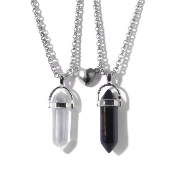 Love Magnetic Buckle Natural Hexagon Pillar Rough Stone Pendant Necklace Women - Image 3