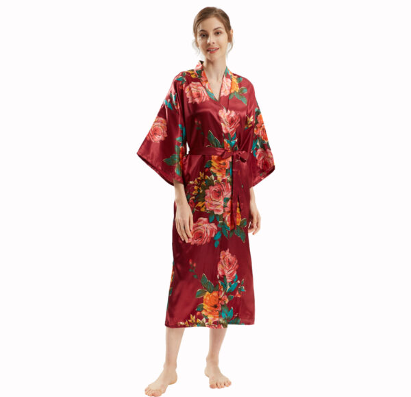 Hand-Painted Peony Kimono: Long Satin Yukata for Exquisite Style - Image 3