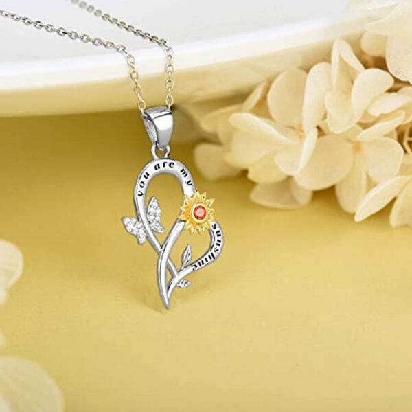 Romantic Sunflower Necklace: Crystal Butterfly Heart Pendant for Women - Image 3