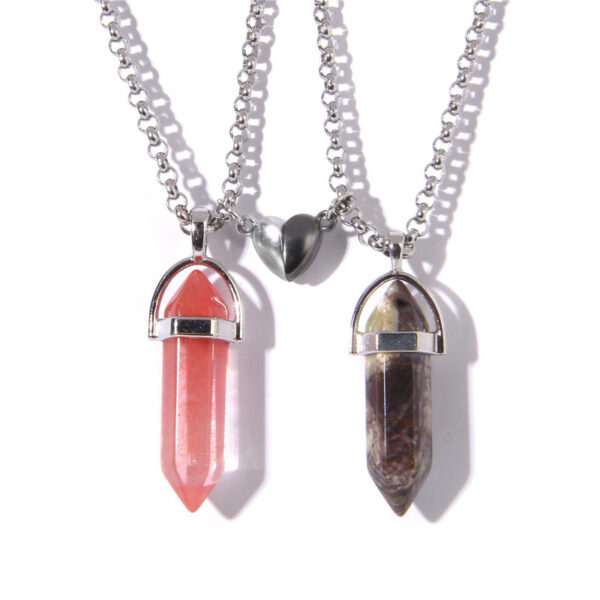Love Magnetic Buckle Natural Hexagon Pillar Rough Stone Pendant Necklace Women - Image 4