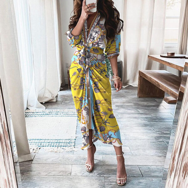 Print Lace-Up Shirt Dress: European & American Long-Sleeved Fashion Statement - Image 9