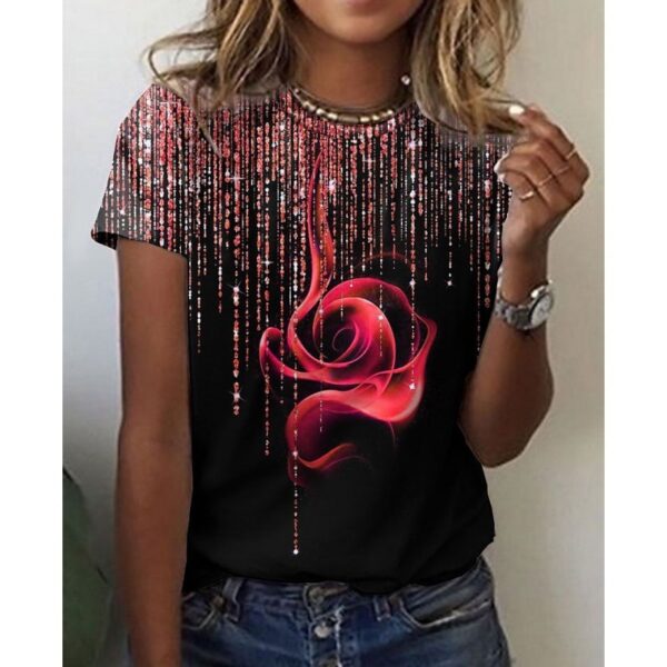 Rose Print Short-Sleeved Women's T-Shirt: European & American Summer Style - Image 10