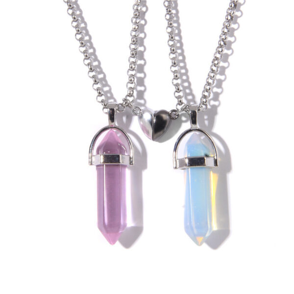 Love Magnetic Buckle Natural Hexagon Pillar Rough Stone Pendant Necklace Women - Image 6