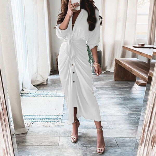 Print Lace-Up Shirt Dress: European & American Long-Sleeved Fashion Statement - Image 2