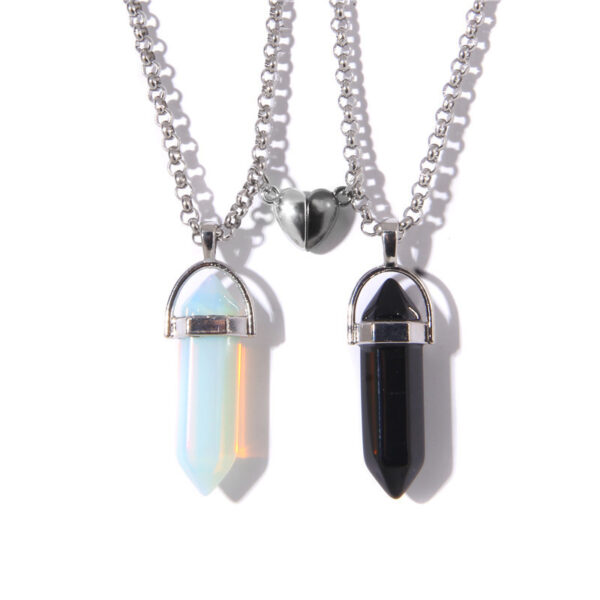 Love Magnetic Buckle Natural Hexagon Pillar Rough Stone Pendant Necklace Women - Image 5