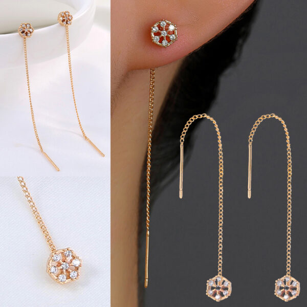 Unique Polygonal Cut-out Copper Zircon Pendant Earrings with Stylish Ear Wire