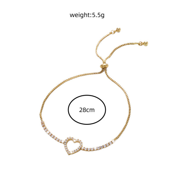 Discover Elegance: Gold Open Heart Brass Micro-Set Zircon Pendant Bracelet with Shrink-Pull Brass Bead - Image 5