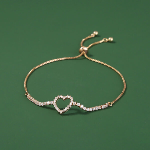 Discover Elegance: Gold Open Heart Brass Micro-Set Zircon Pendant Bracelet with Shrink-Pull Brass Bead - Image 9