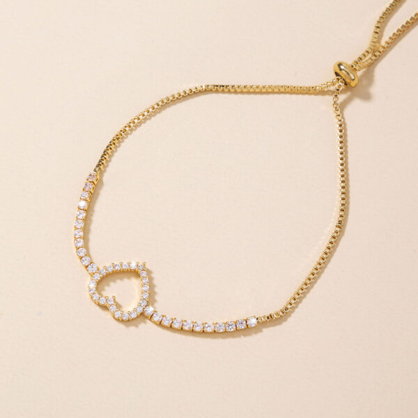 Discover Elegance: Gold Open Heart Brass Micro-Set Zircon Pendant Bracelet with Shrink-Pull Brass Bead - Image 7