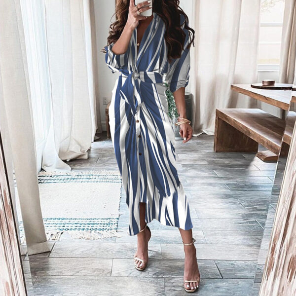 Print Lace-Up Shirt Dress: European & American Long-Sleeved Fashion Statement - Image 7