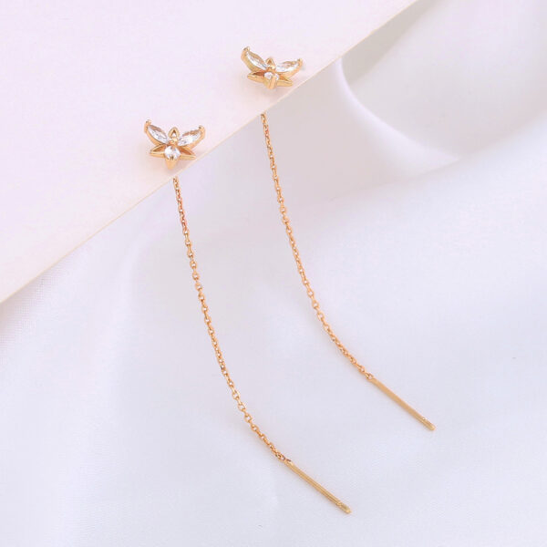 Captivating Copper Butterfly Earrings with Zircon and Gold Tassel Detail - Image 3