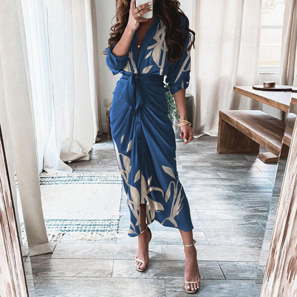 Print Lace-Up Shirt Dress: European & American Long-Sleeved Fashion Statement - Image 8
